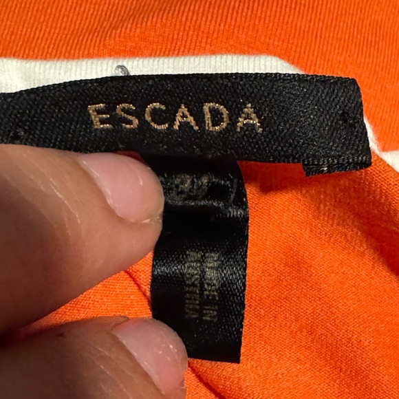 Escada Orange/White Stretch Cotton Jersey Racer Stripe T-Shirt, Size 34/US 4 - Picture 5 of 7
